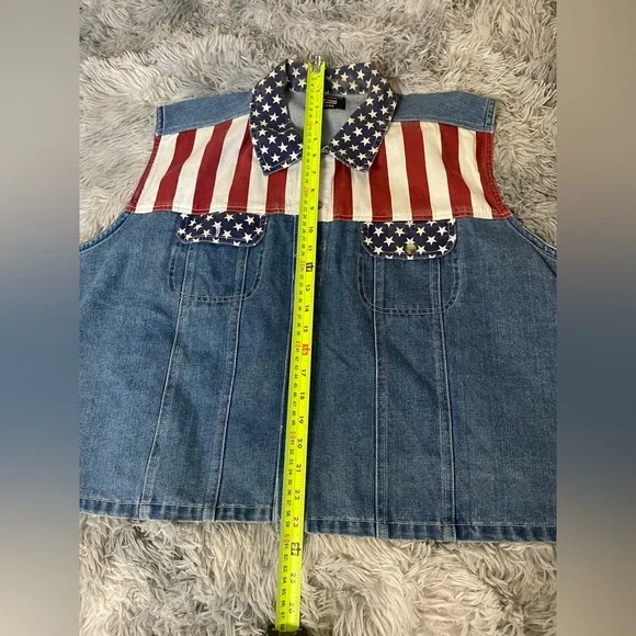 Vintage Quizz Woman Jeans Denim Vest USA American Flag Stars & Stripes 90s - Picture 4 of 5
